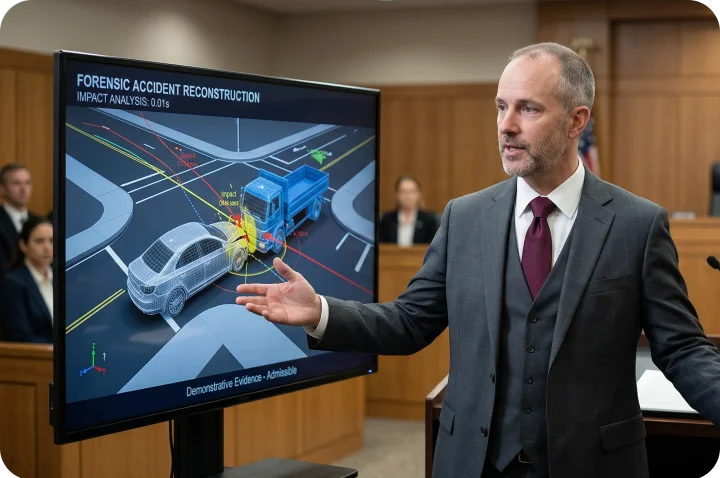 Courtroom animation and demonstrative forensic visuals
