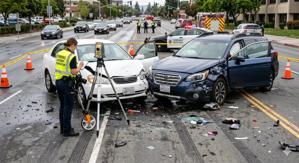 Passenger vehicle collision reconstruction using EDR data and forensic analysis