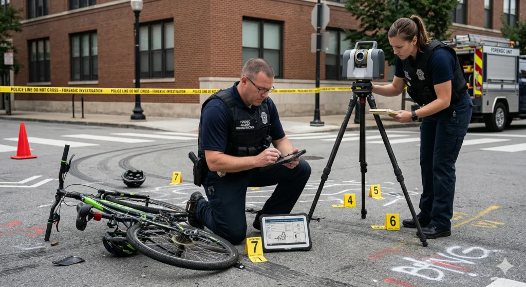 Pedestrian and bicyclist collision reconstruction with impact and visibility analysis
