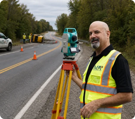 Sokkia SET330R3 reflectorless total station deployed at a collision scene
